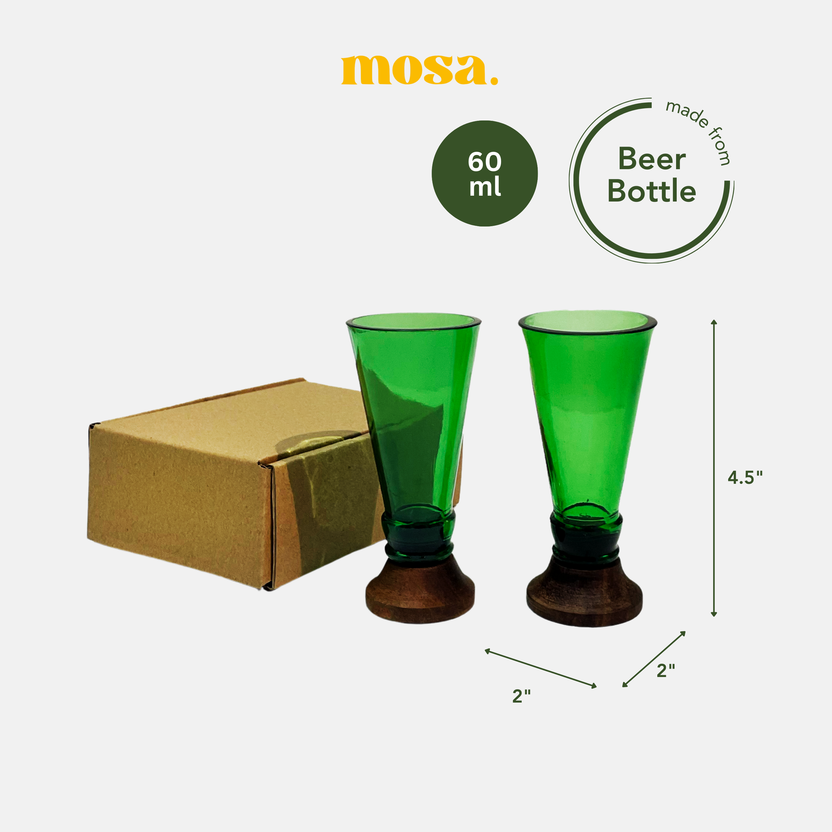 Eco-friendly gifts made with recyclable glassware, Green Shot Glasses (Set of Two)