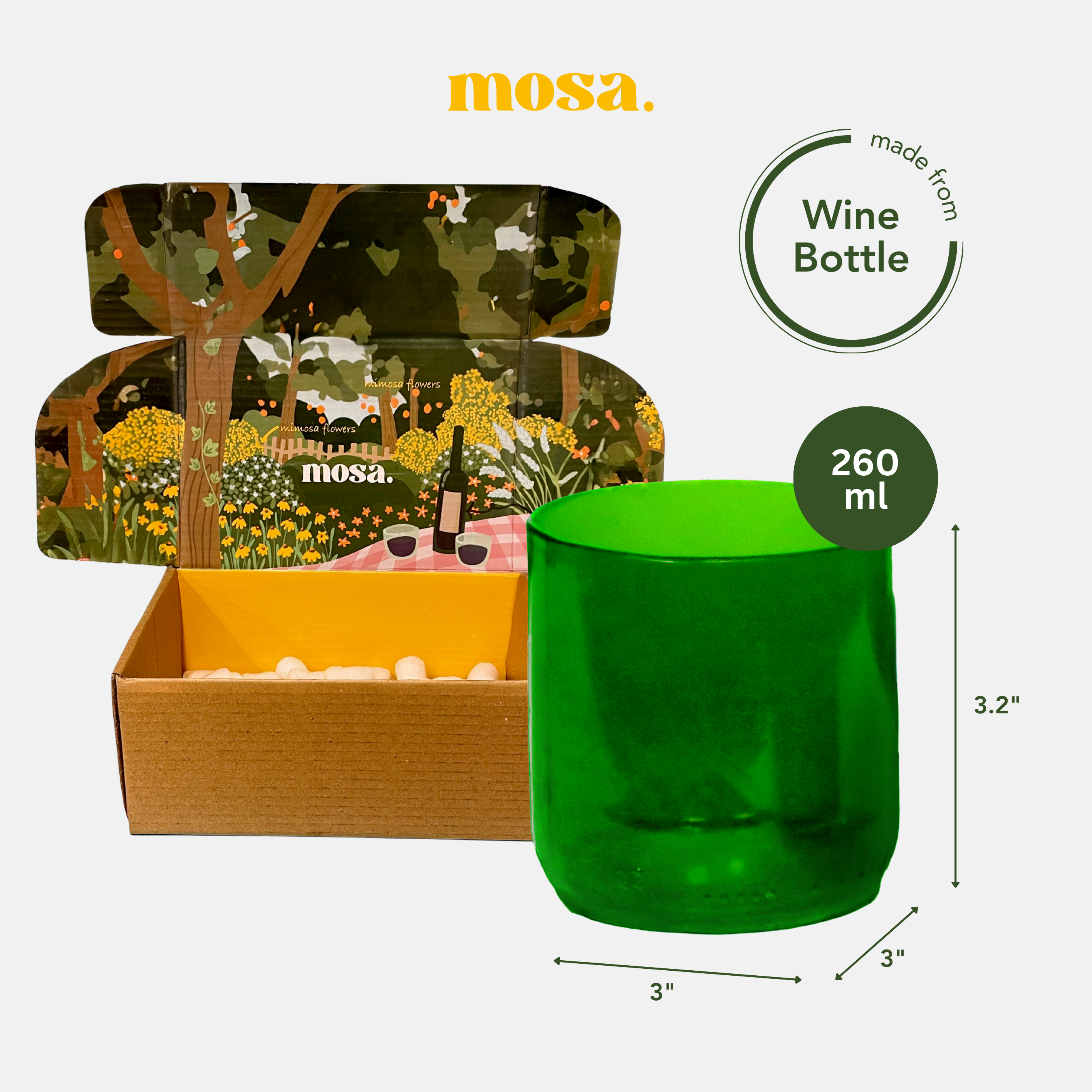 Eco-friendly gifts made with recyclable glassware, Wine Green glasses 9 oz