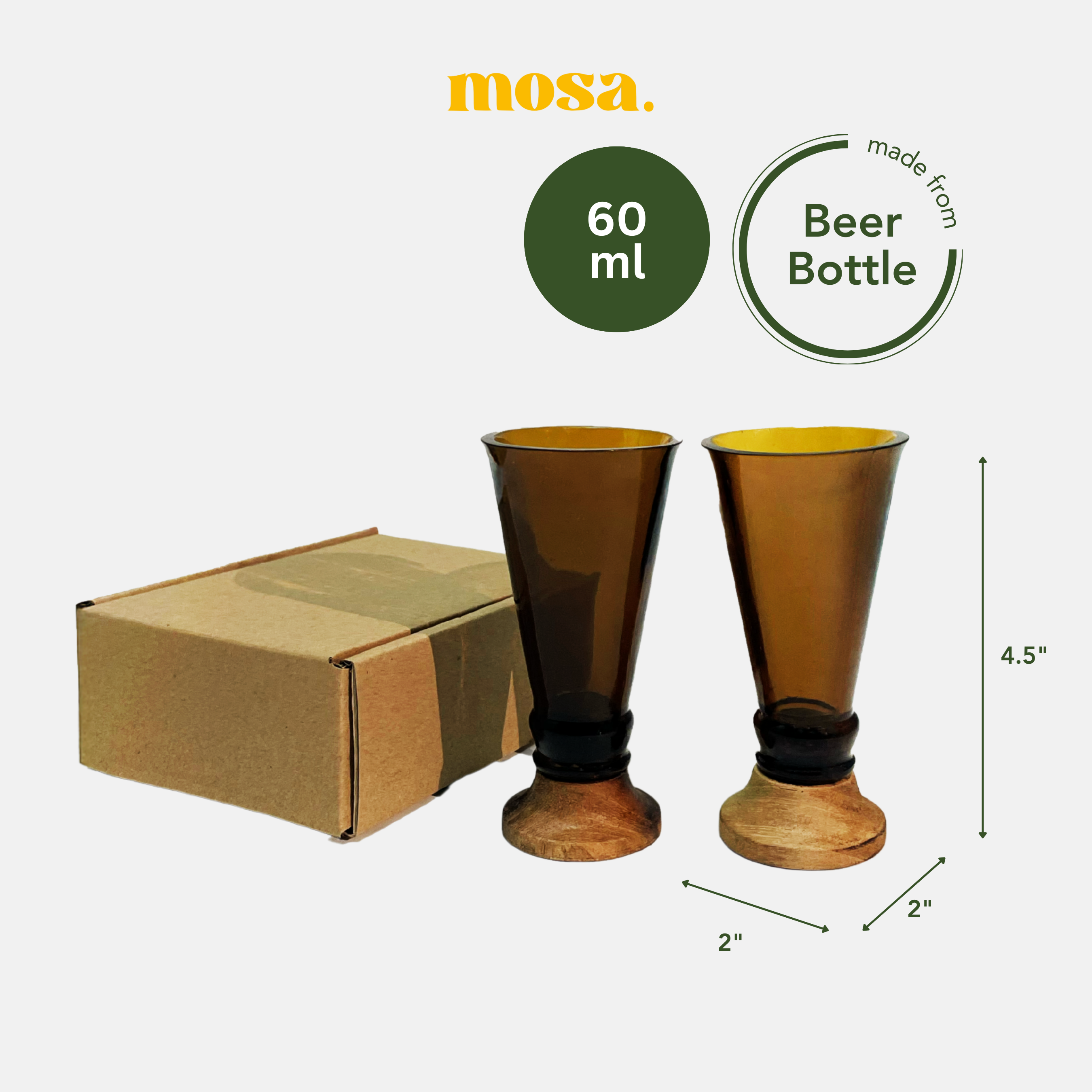 Eco-friendly gifts made with recyclable glassware, Amber Shot Glasses (Set of Two)