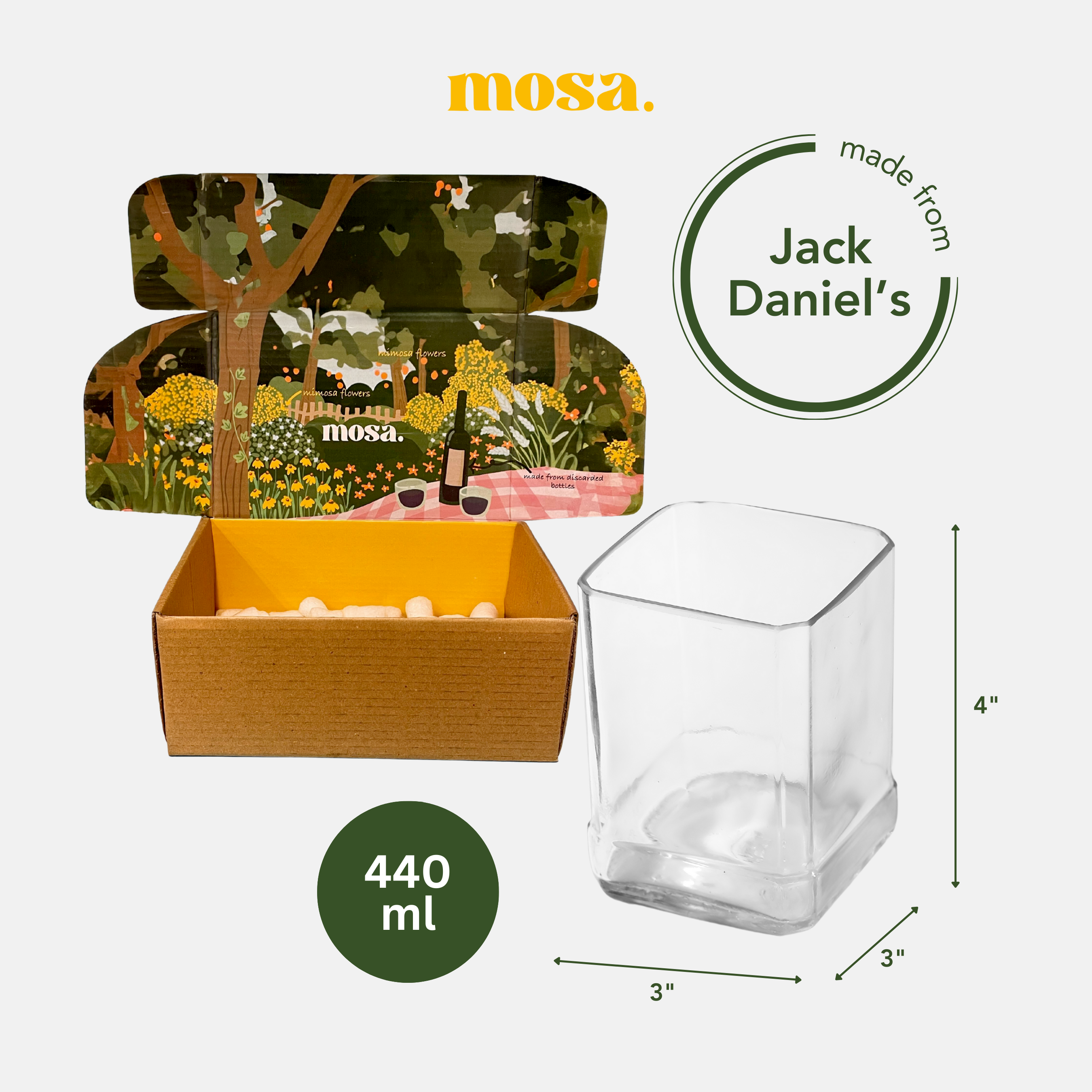 Eco-friendly gifts made with recyclable glassware, Jack Daniel Glasses