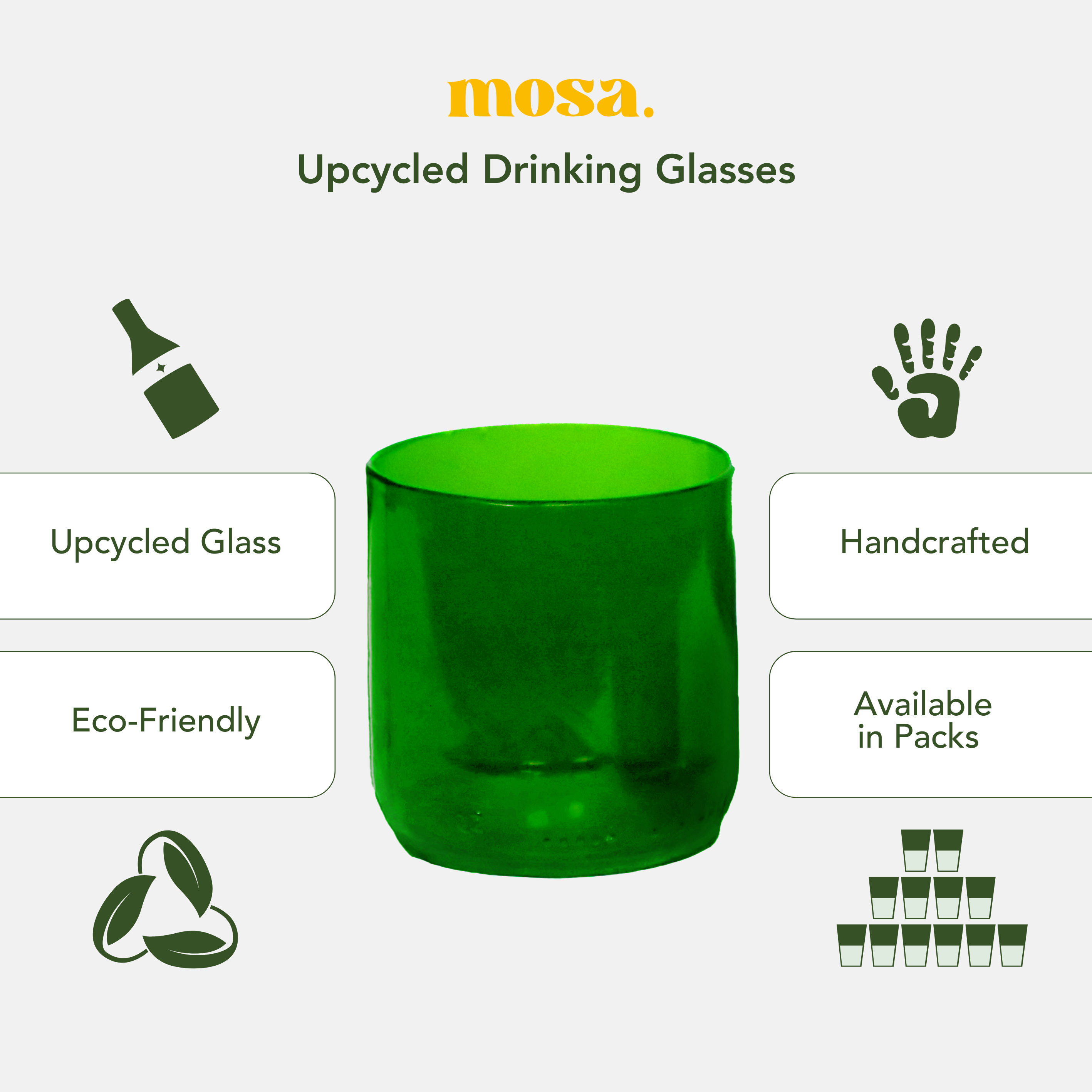 Eco-friendly gifts made with recyclable glassware, Wine Green glasses 9 oz
