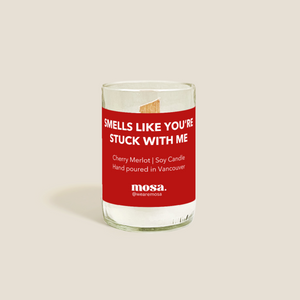 Sustainable gifts made with recyclable glassware, cherry merlot scented soy candle with valentine package