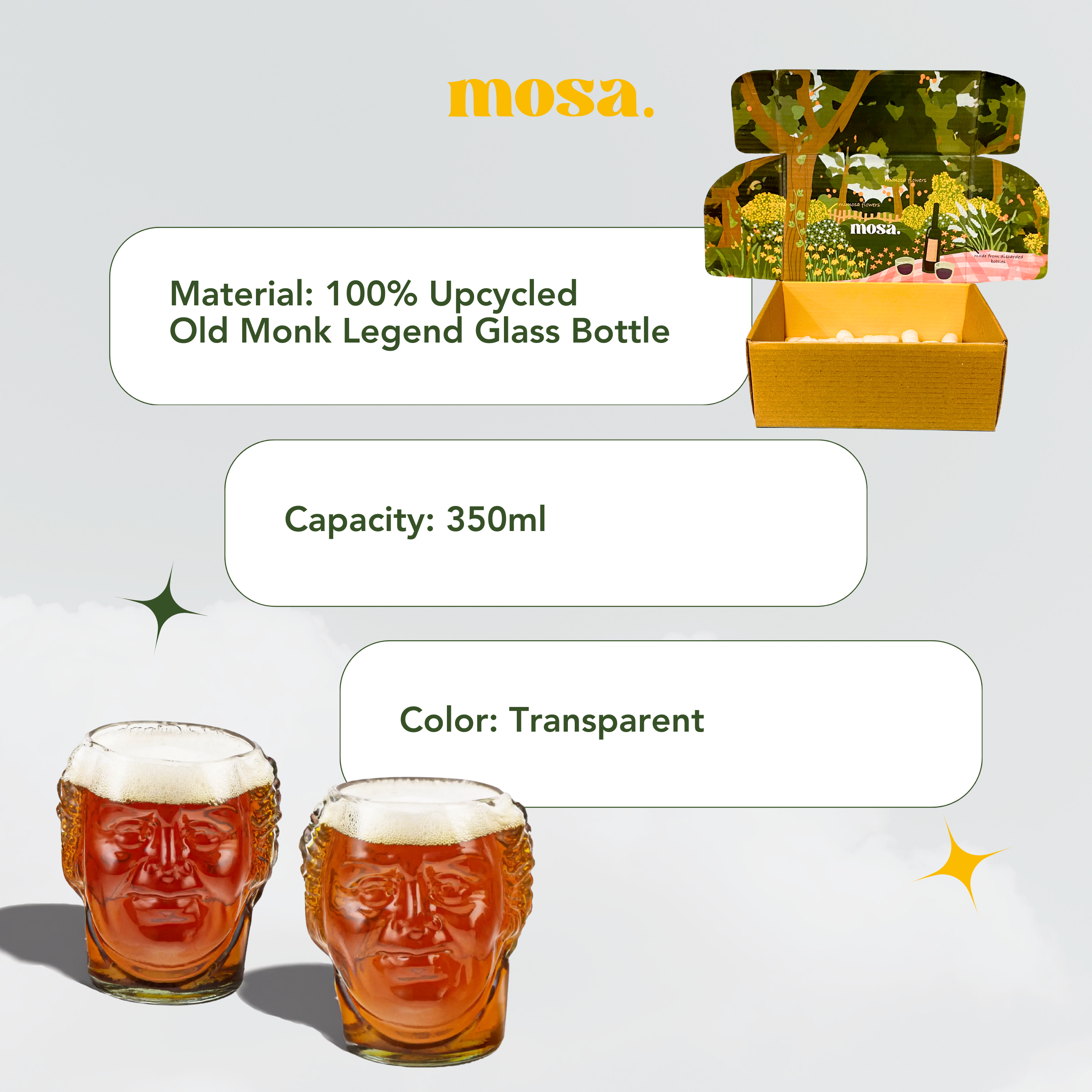 Eco-friendly gifts made with recyclable glassware, Old Monk Drinking Glass Skull