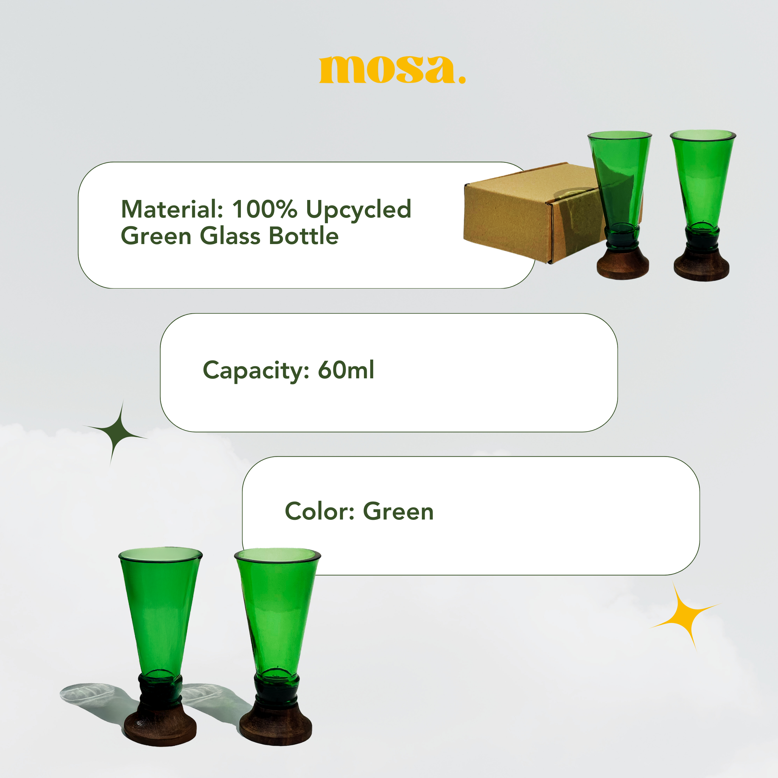 Eco-friendly gifts made with recyclable glassware, Green Shot Glasses (Set of Two)