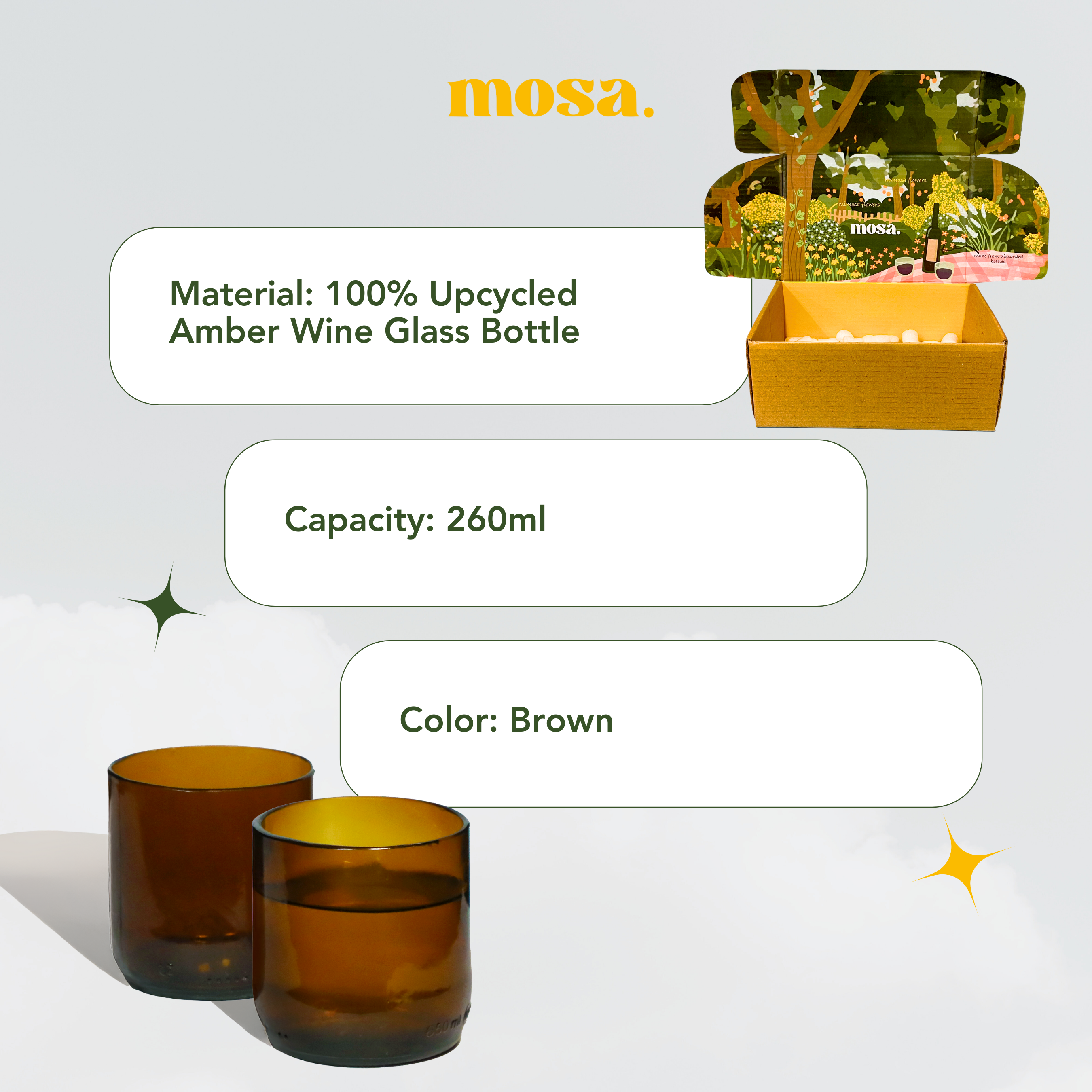 Eco-friendly gifts made with recyclable glassware, Wine Amber glasses 9 oz
