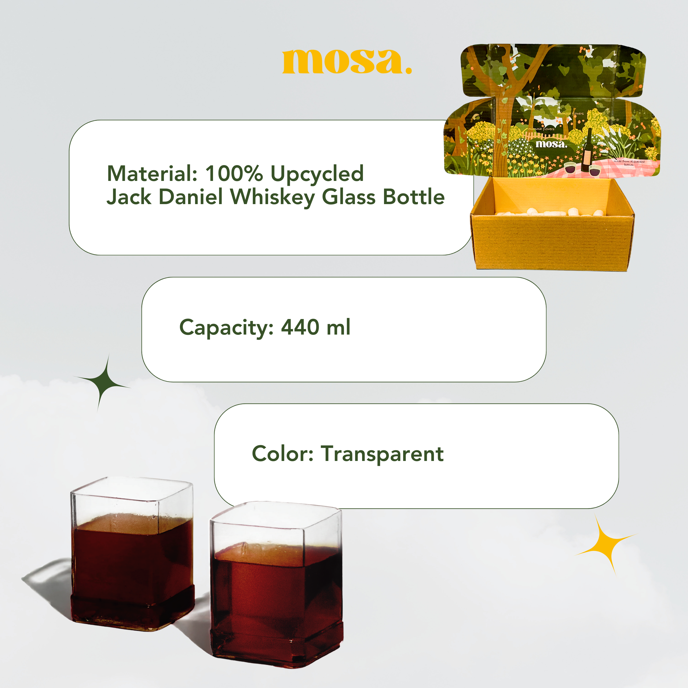 Eco-friendly gifts made with recyclable glassware, Jack Daniel Glasses