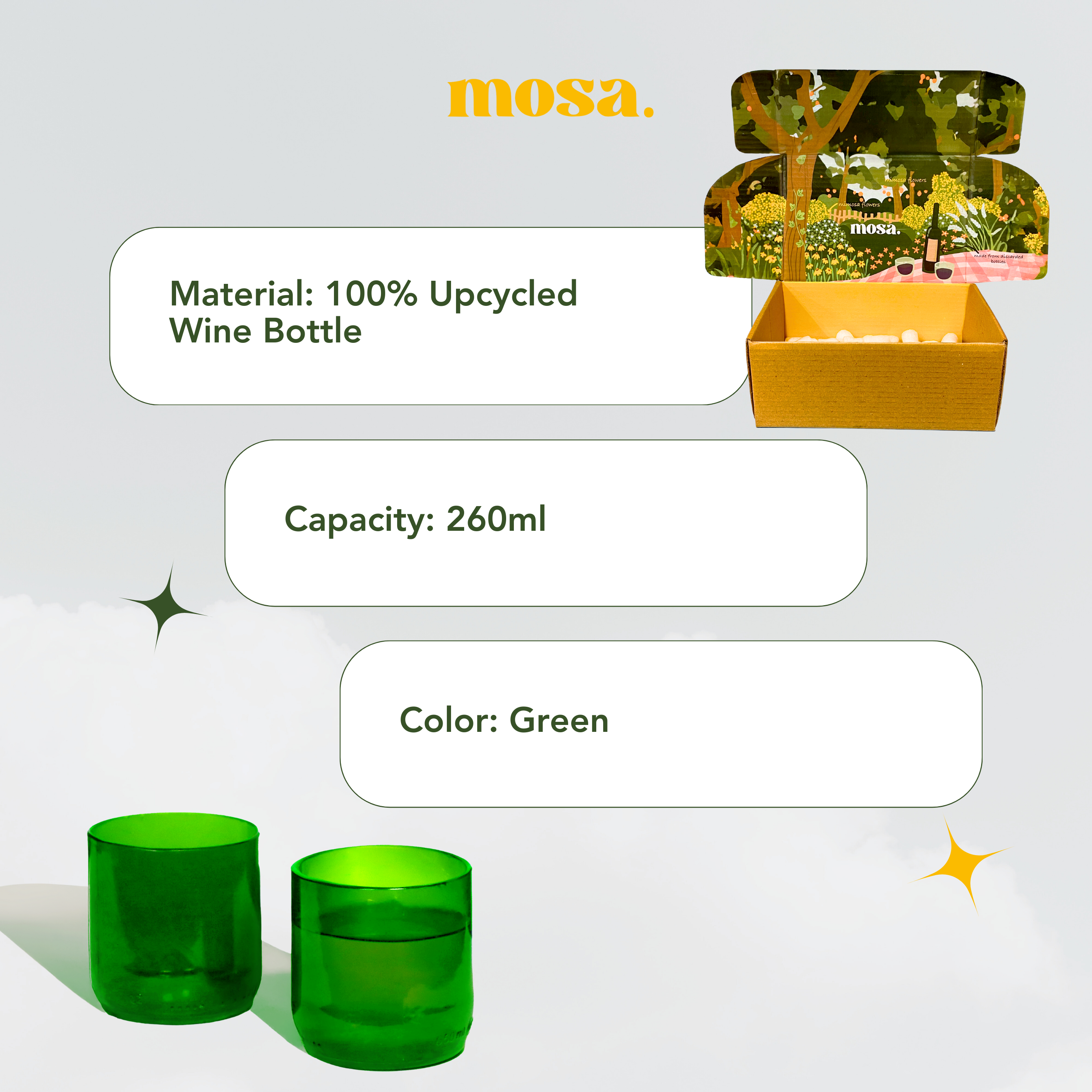 Eco-friendly gifts made with recyclable glassware, Wine Green glasses 9 oz