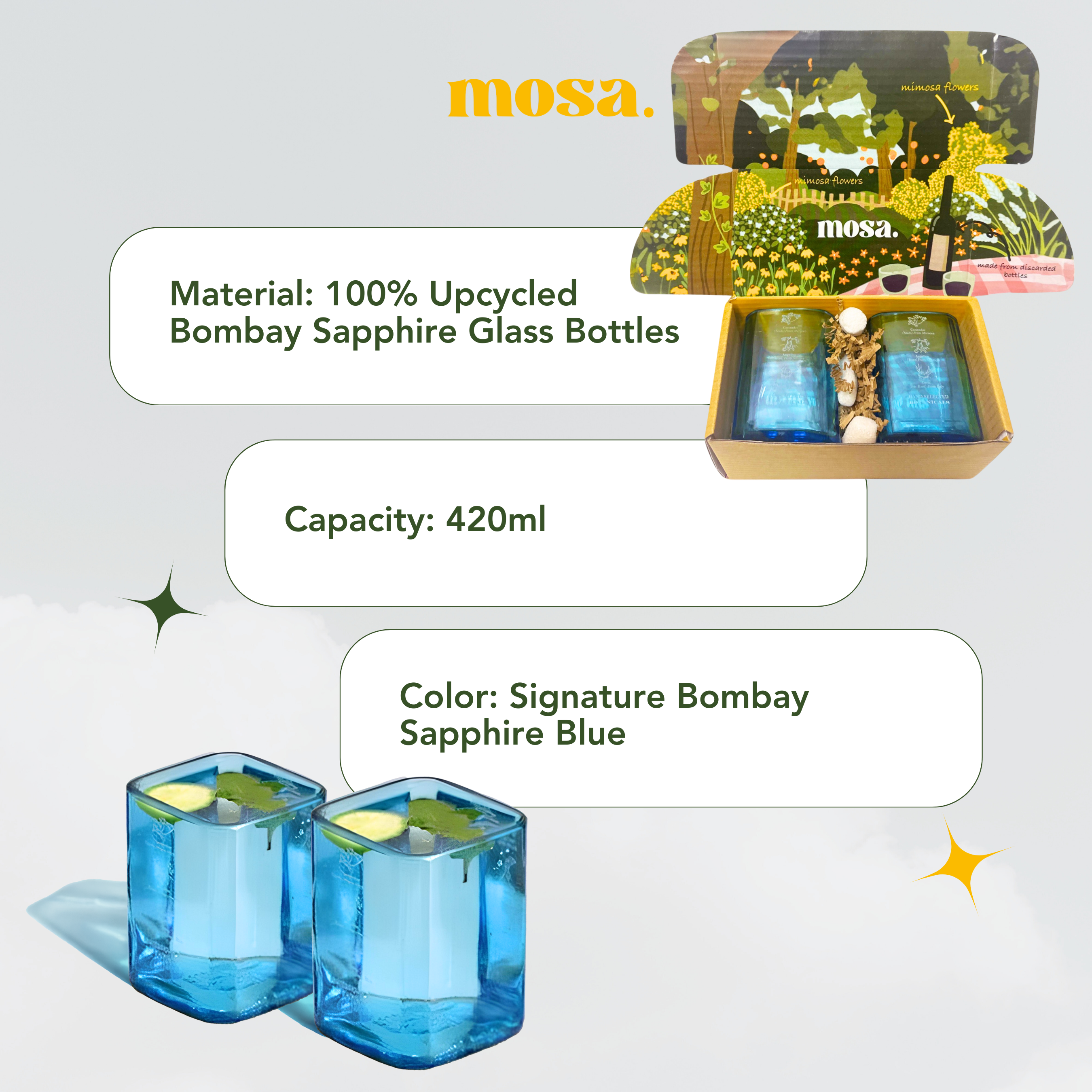 Eco-friendly gifts made with recyclable glassware, Bombay Sapphire Glasses