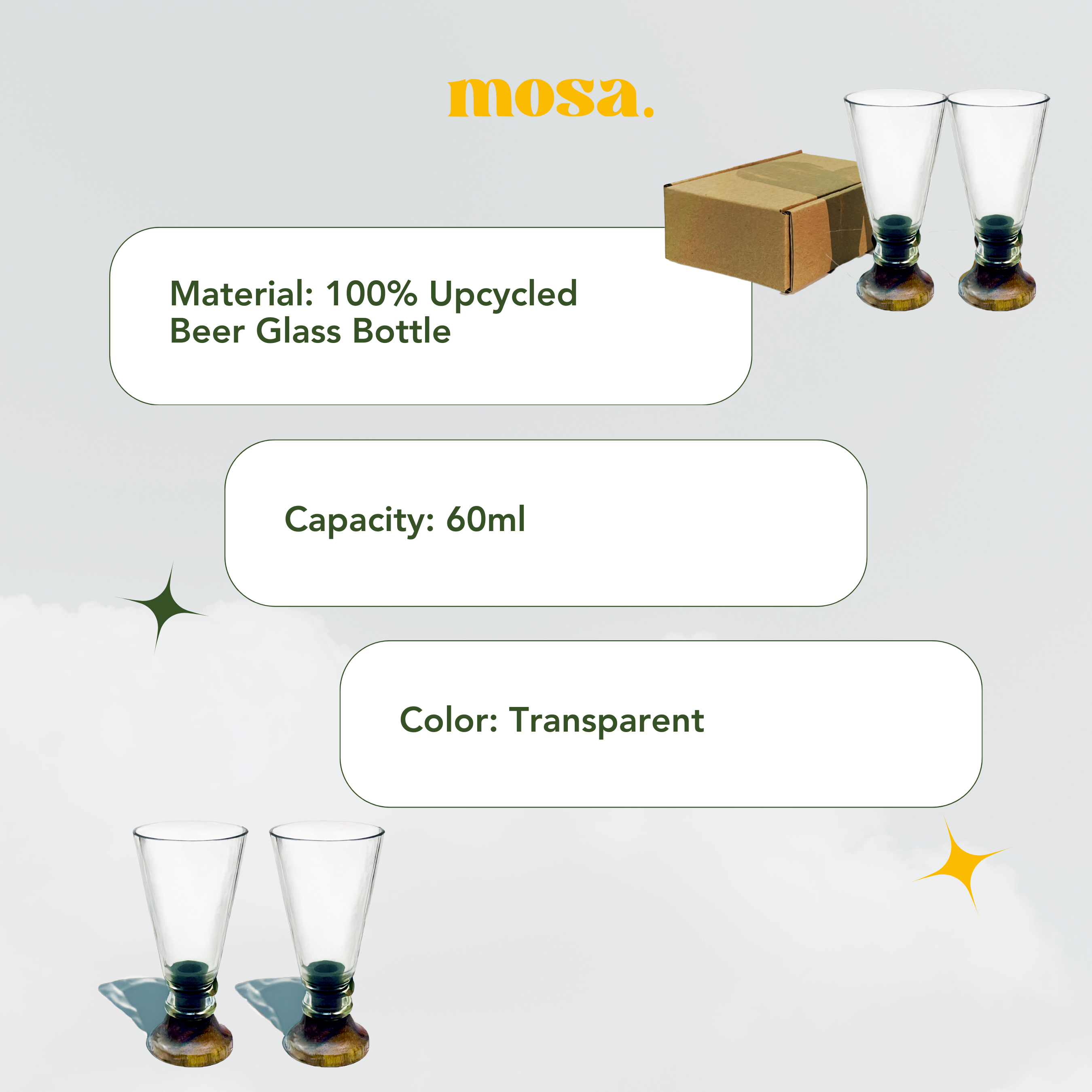 Eco-friendly gifts made with recyclable glassware, Clear Shot Glasses (Set of Two)