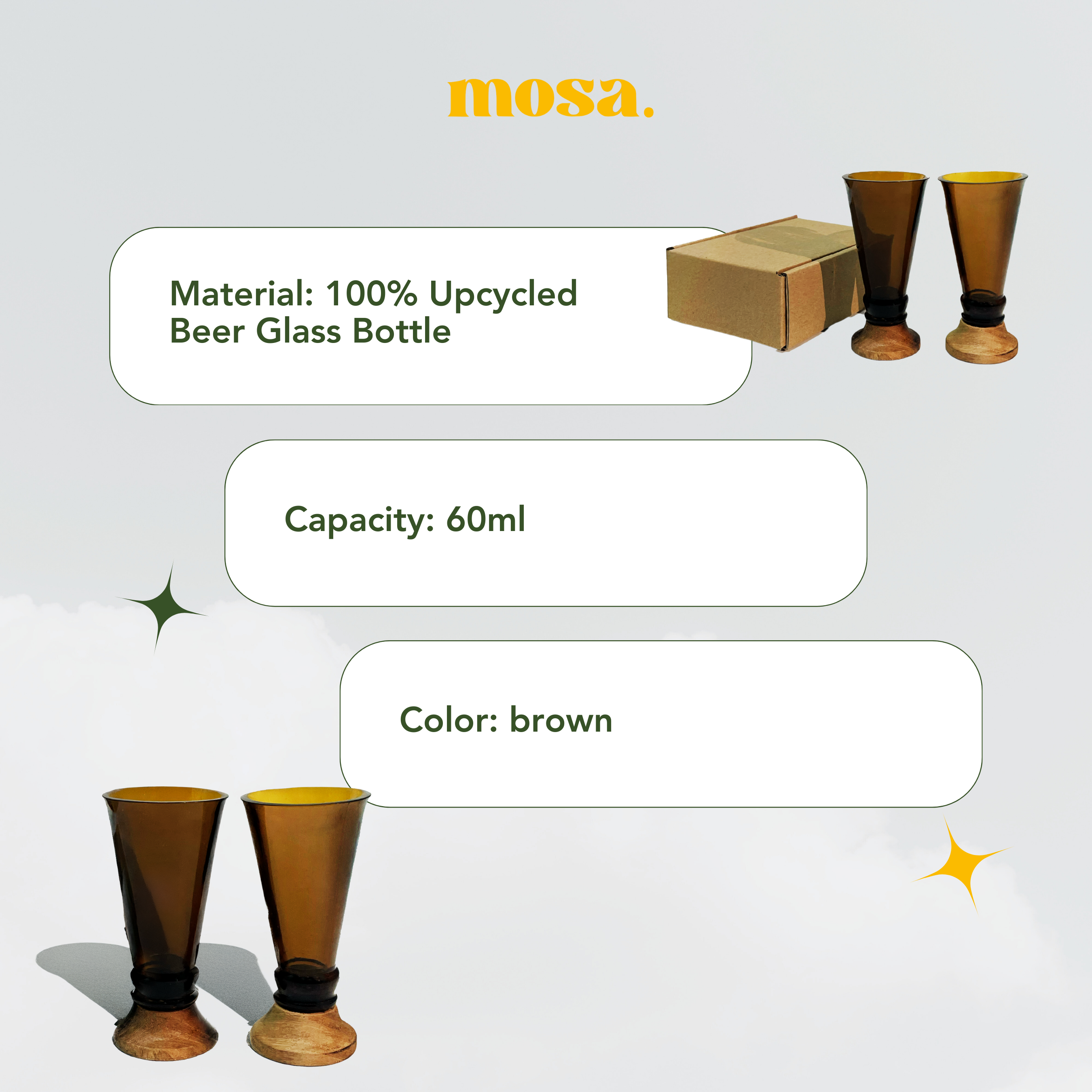 Eco-friendly gifts made with recyclable glassware, Amber Shot Glasses (Set of Two)