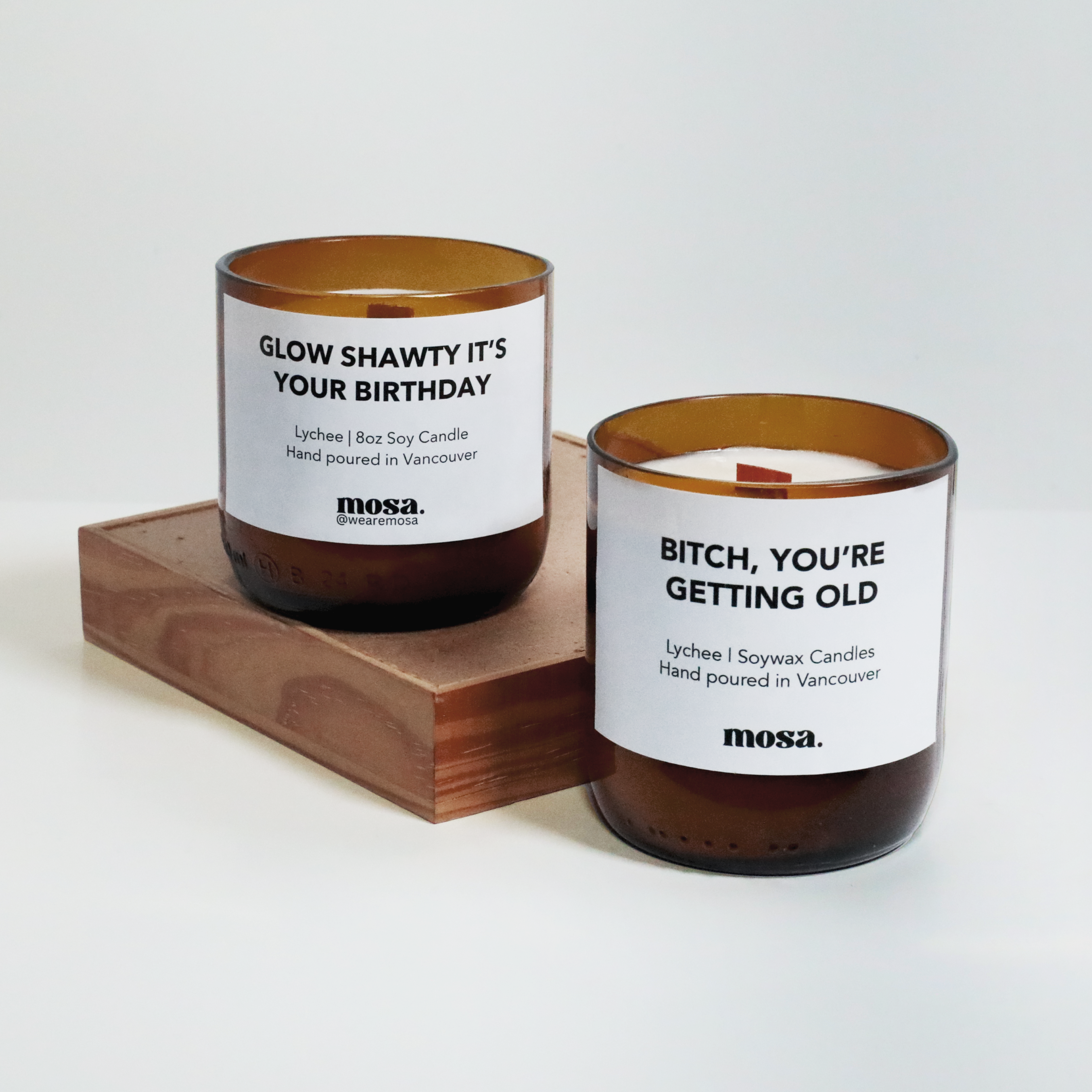 Eco-friendly gifts made with recyclable glassware, lychee-scented candle