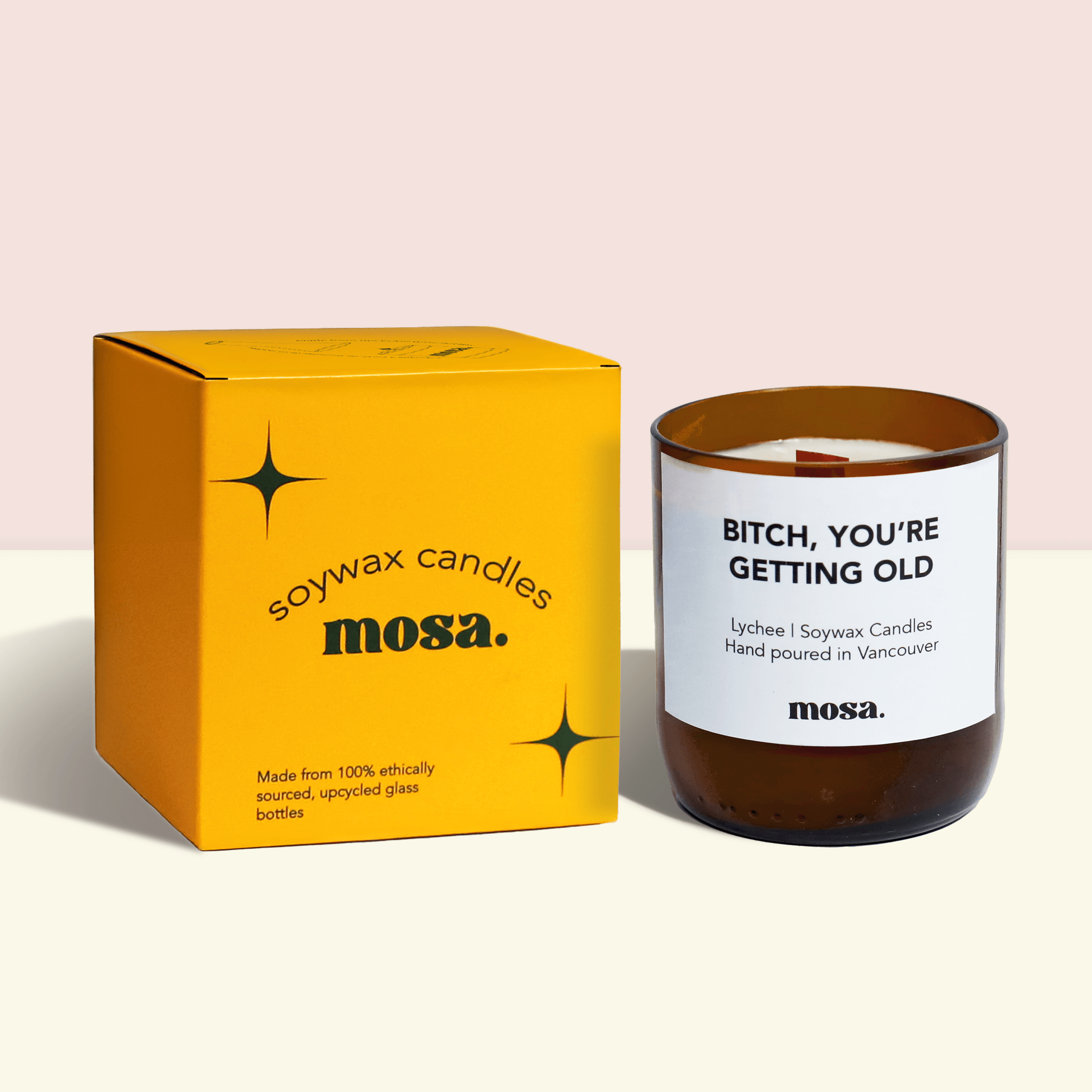 Eco-friendly gifts made with recyclable glassware, lychee-scented candle