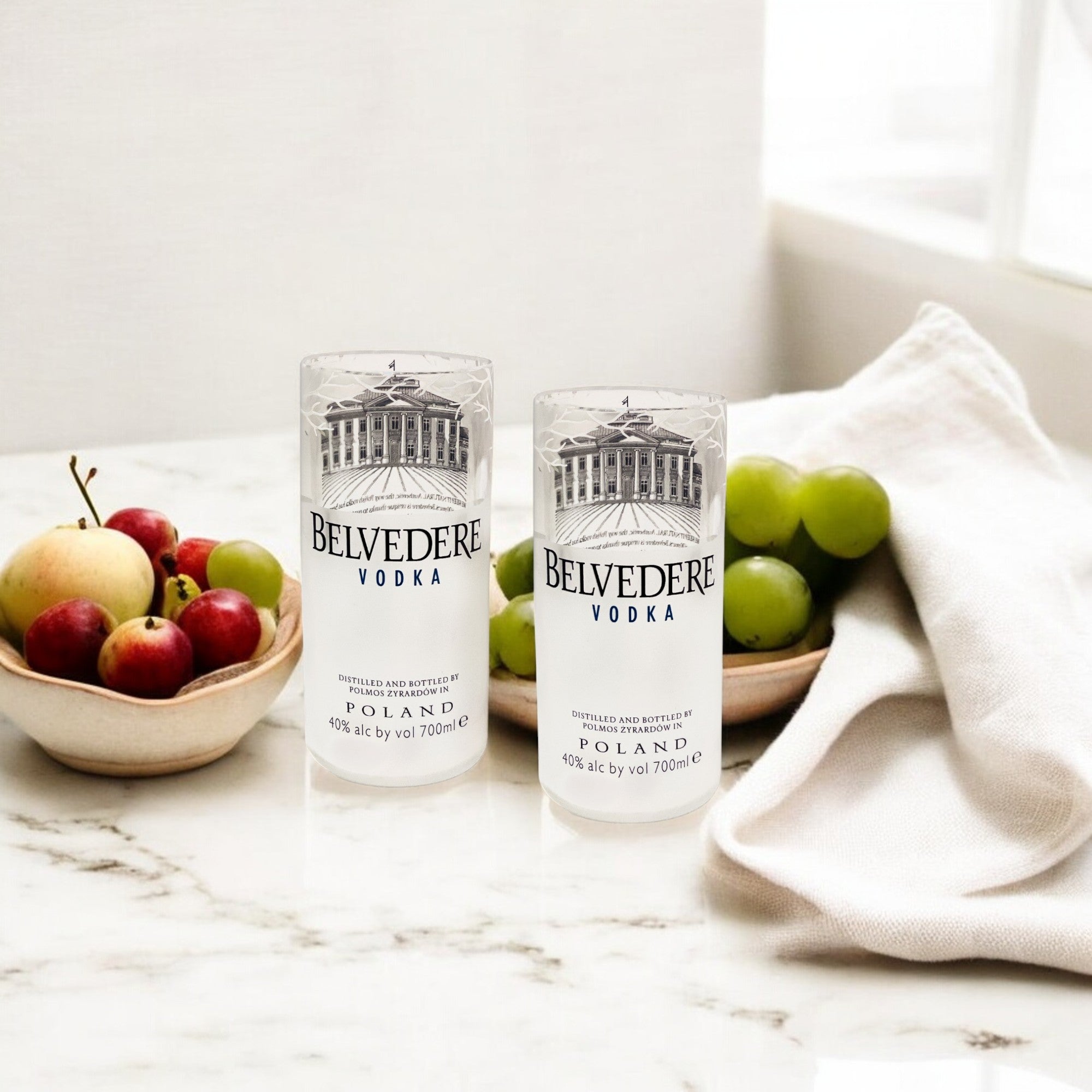 Eco-friendly gifts made with recyclable glassware, Upcycled Belvedere Vodka Drinking Glasses