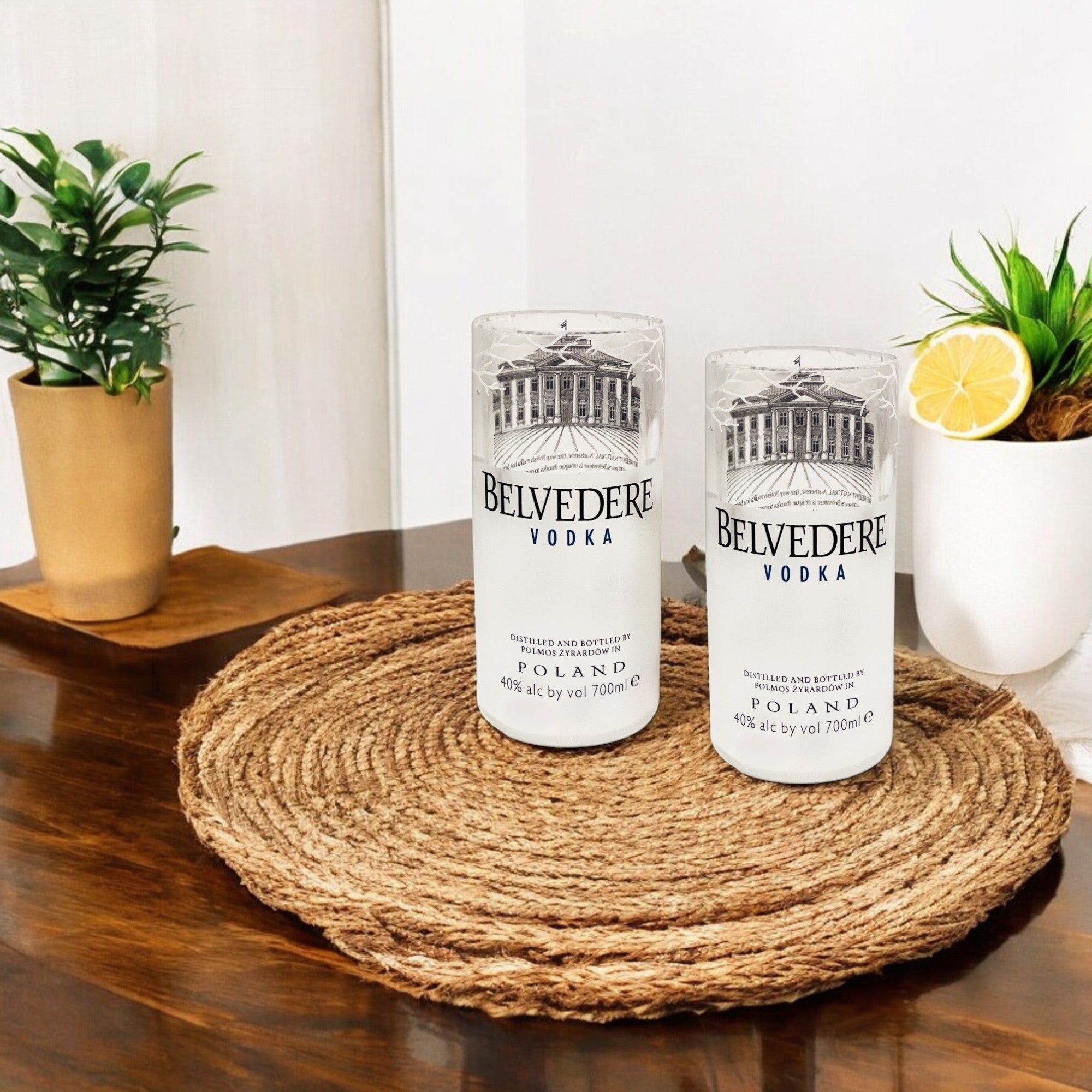 Eco-friendly gifts made with recyclable glassware, Upcycled Belvedere Vodka Drinking Glasses