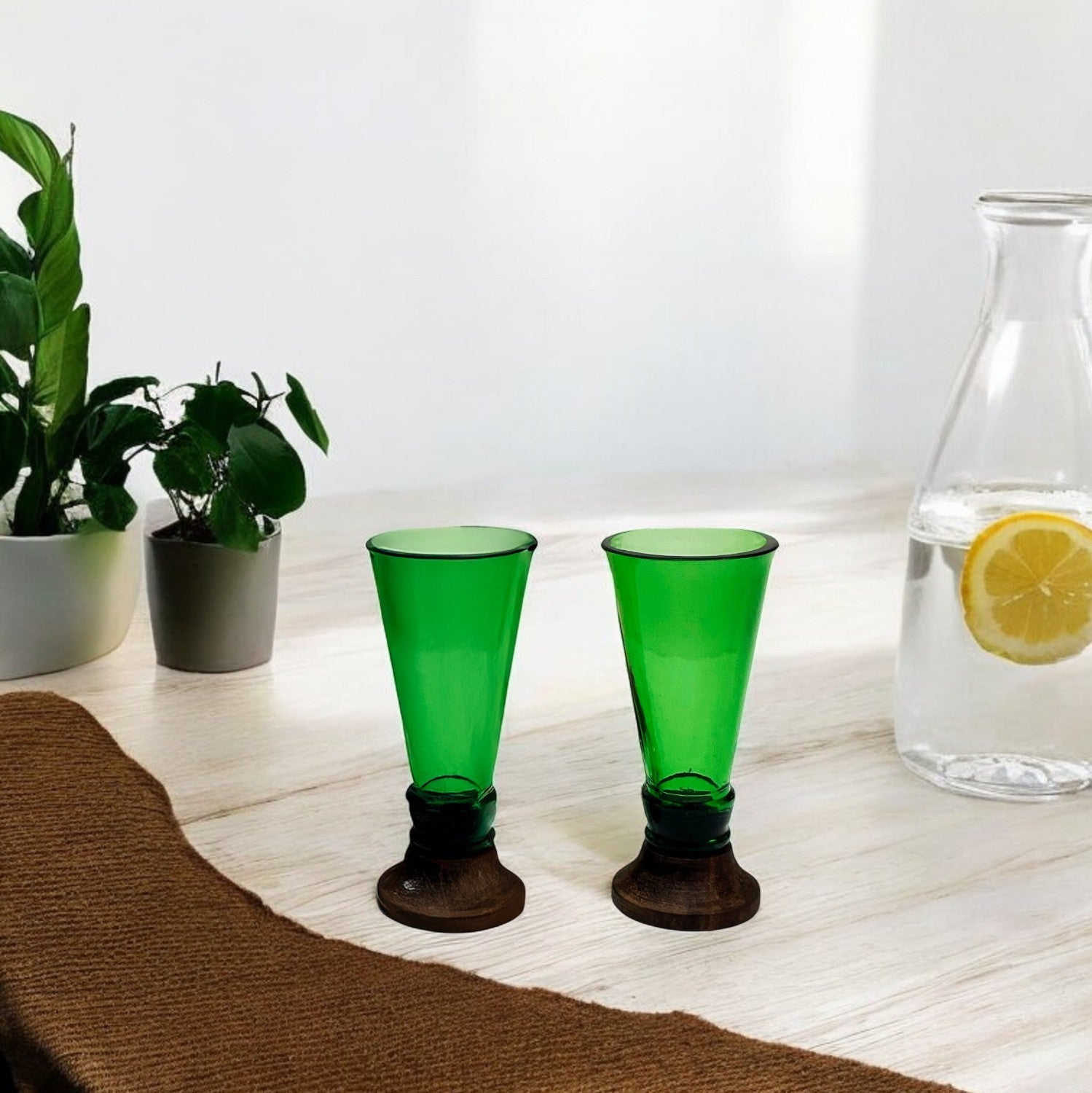 Eco-friendly gifts made with recyclable glassware, Green Shot Glasses (Set of Two)