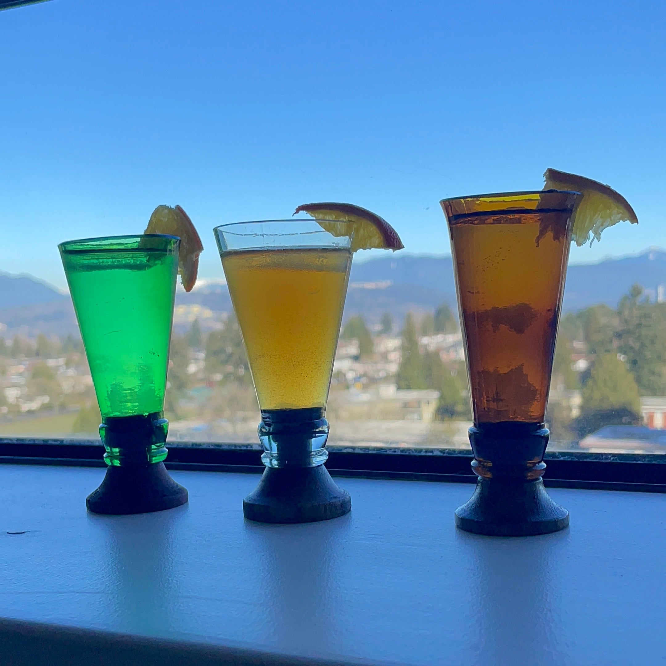 Eco-friendly gifts made with recyclable glassware, Amber Shot Glasses (Set of Two)