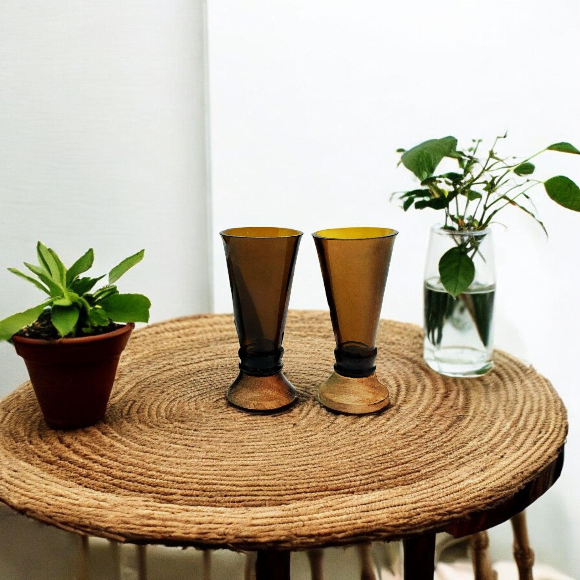 Eco-friendly gifts made with recyclable glassware, Amber Shot Glasses (Set of Two)