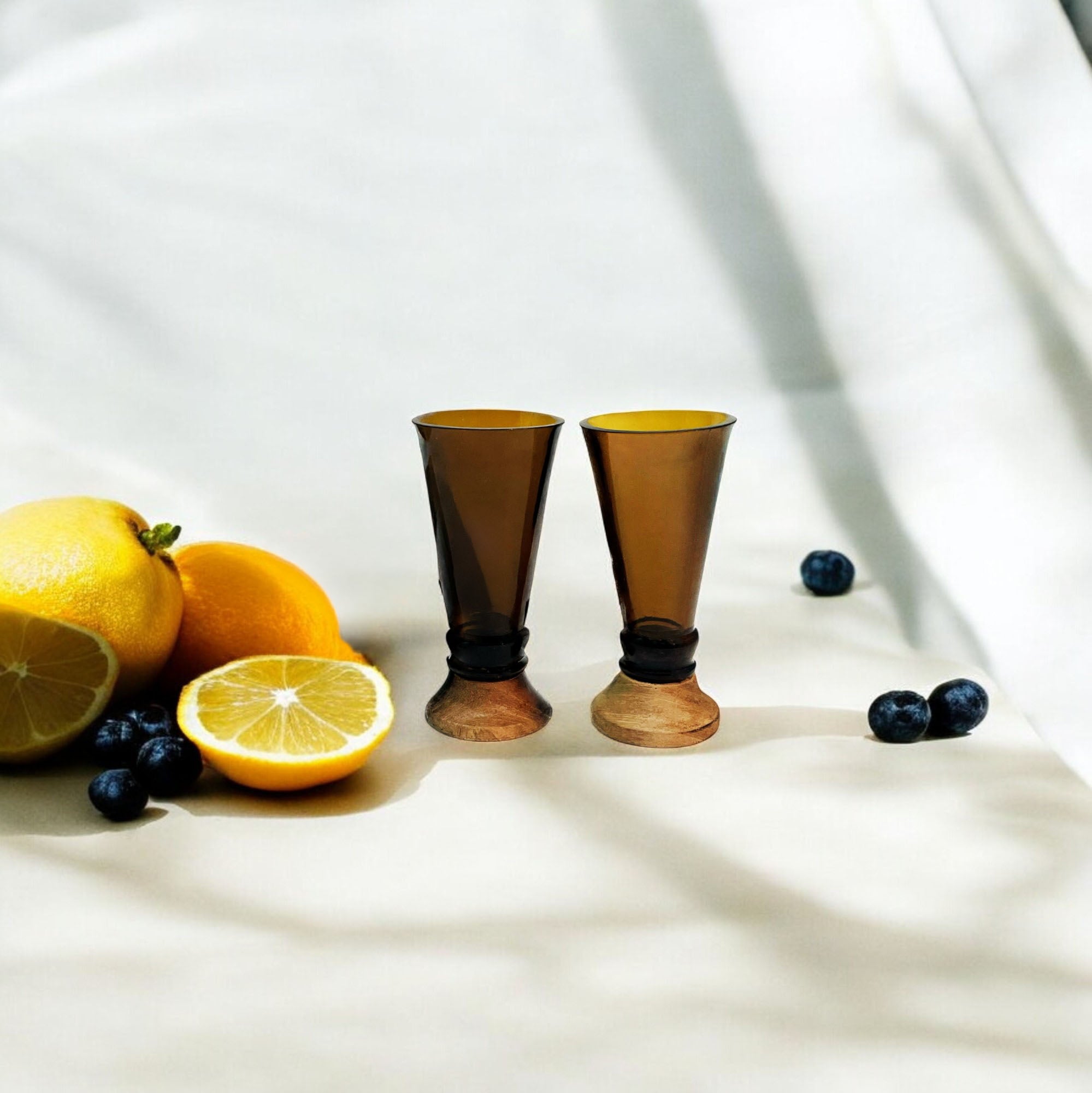 Eco-friendly gifts made with recyclable glassware, Amber Shot Glasses (Set of Two)