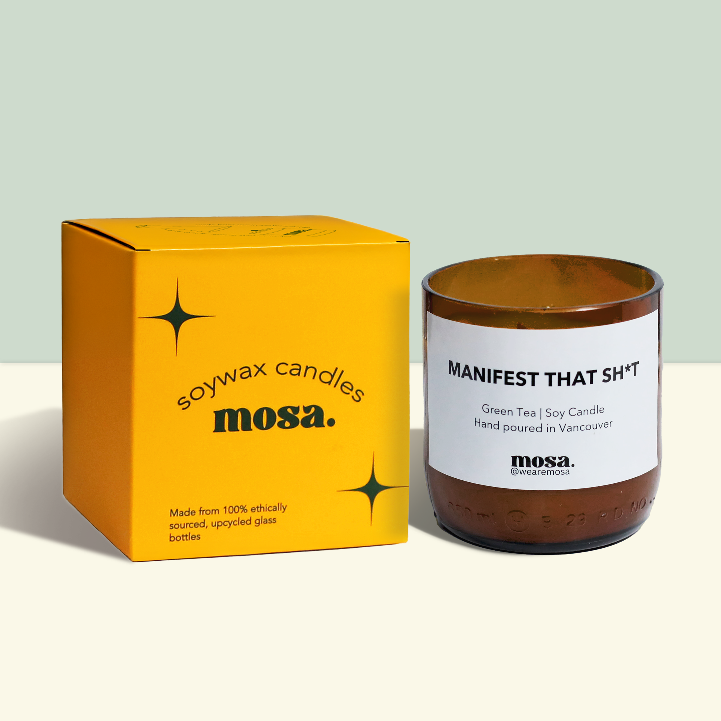 Eco-friendly gifts made with recyclable glassware, green tea candle