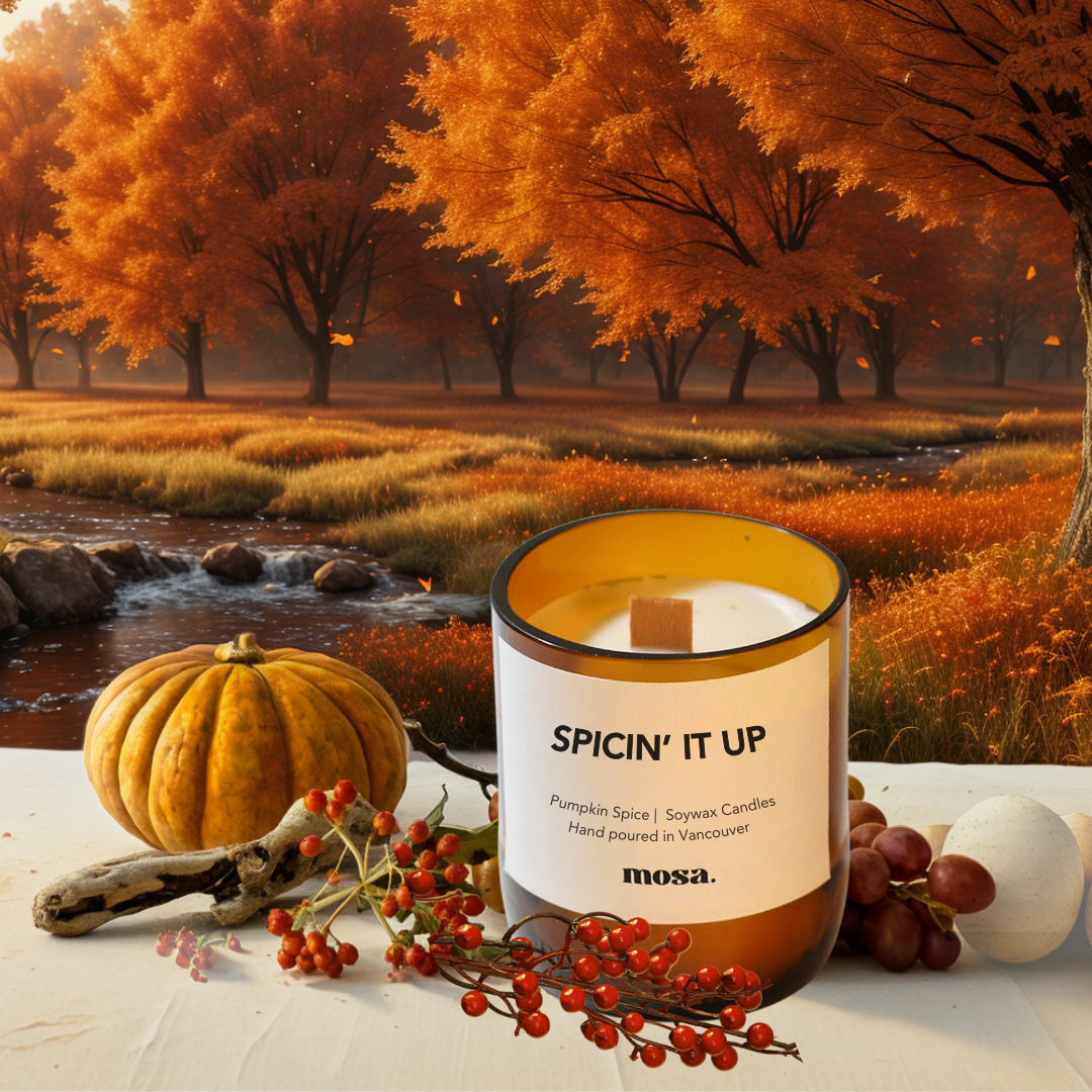 Sustainable gifts made with recyclable glassware, pumpkin spice fall soy candle