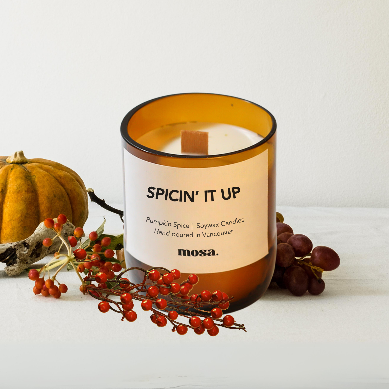 Sustainable gifts made with recyclable glassware, pumpkin spice fall soy candle