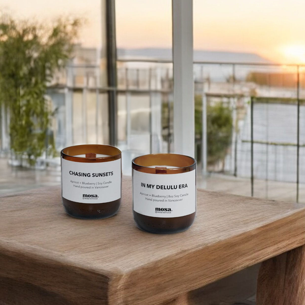 Eco-friendly gifts made with recyclable glassware, apricot and blueberry scented candle