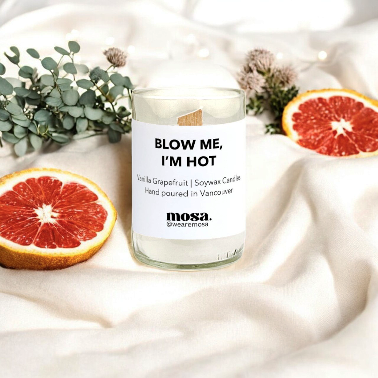 Eco-friendly gifts made with recyclable glassware, vanilla and grapefruit soy wax candle