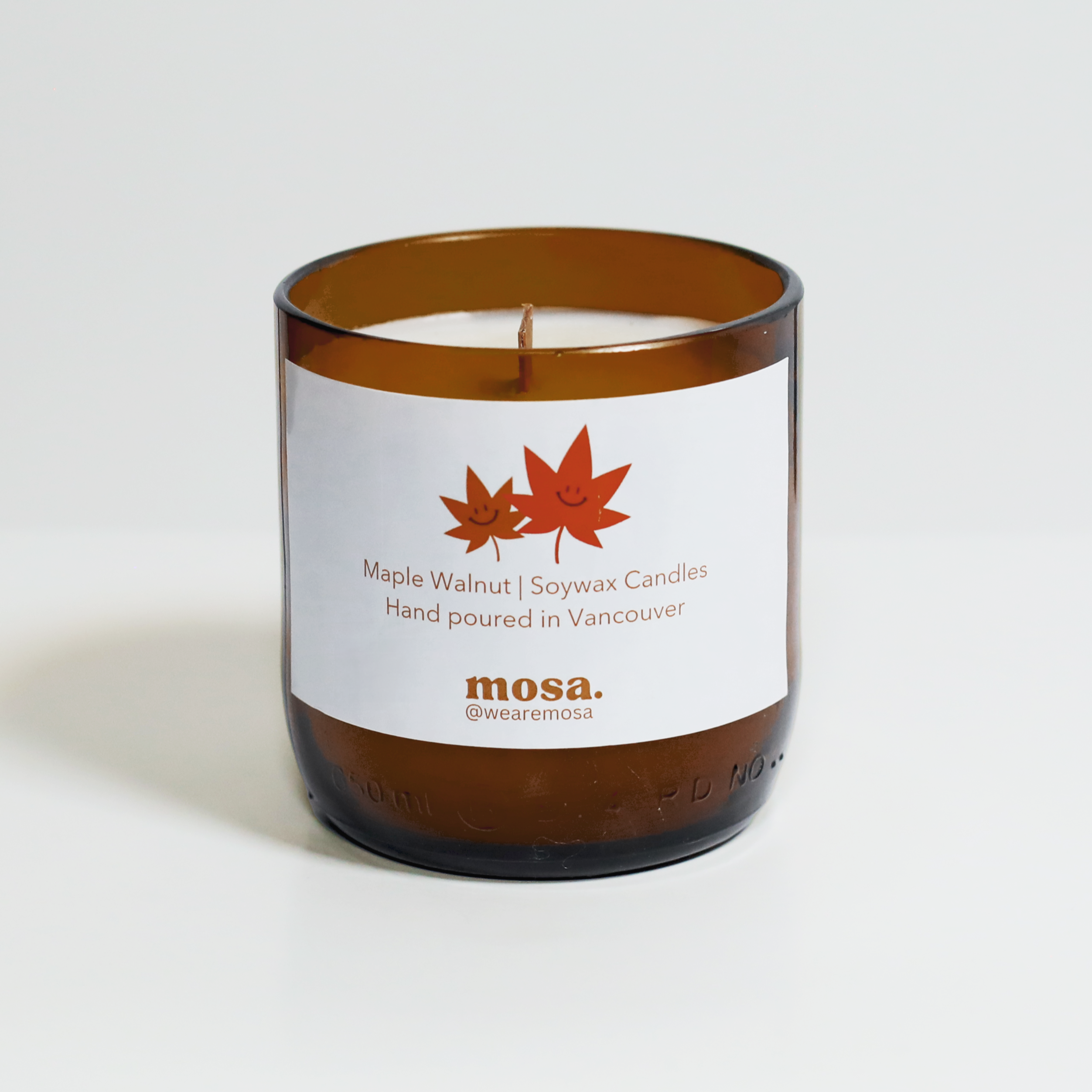 Sustainable gifts made with recyclable glassware, maple walnut scented soy candle