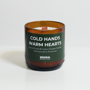 Eco-friendly gifts made with recyclable glassware, spiced cocoa and cream Christmas candle