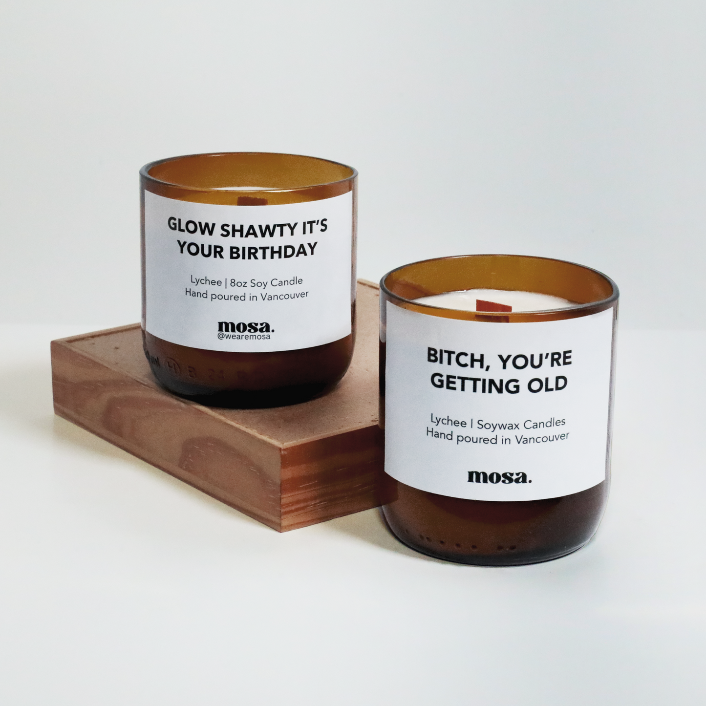 Eco-friendly gifts made with recyclable glassware, lychee-scented candle