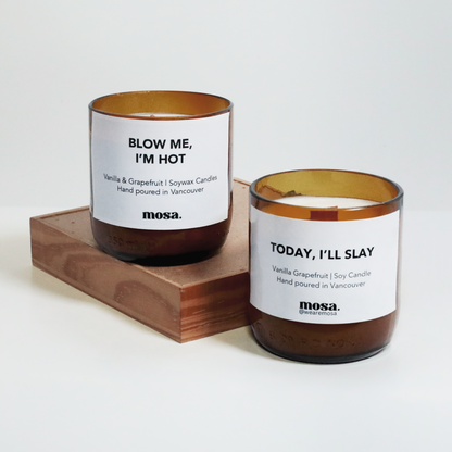 Eco-friendly gifts made with recyclable glassware, vanilla and grapefruit soy wax candle