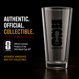 Clear glass with FIFA Vancouver logo on a black background