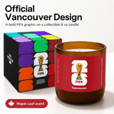 FIFA Vancouver candle with packaging on a white background