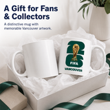 FIFA Vancouver mug in a gift box with decorative ribbon and text about fans and collectors.