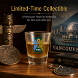 Glass with Alcohol, Vancouver-themed items including a keychain and coin, with 'Limited-Time Collectible' text.