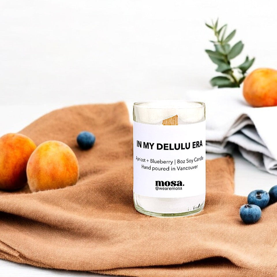 Eco-friendly gifts made with recyclable glassware, apricot and blueberry scented 4oz candle