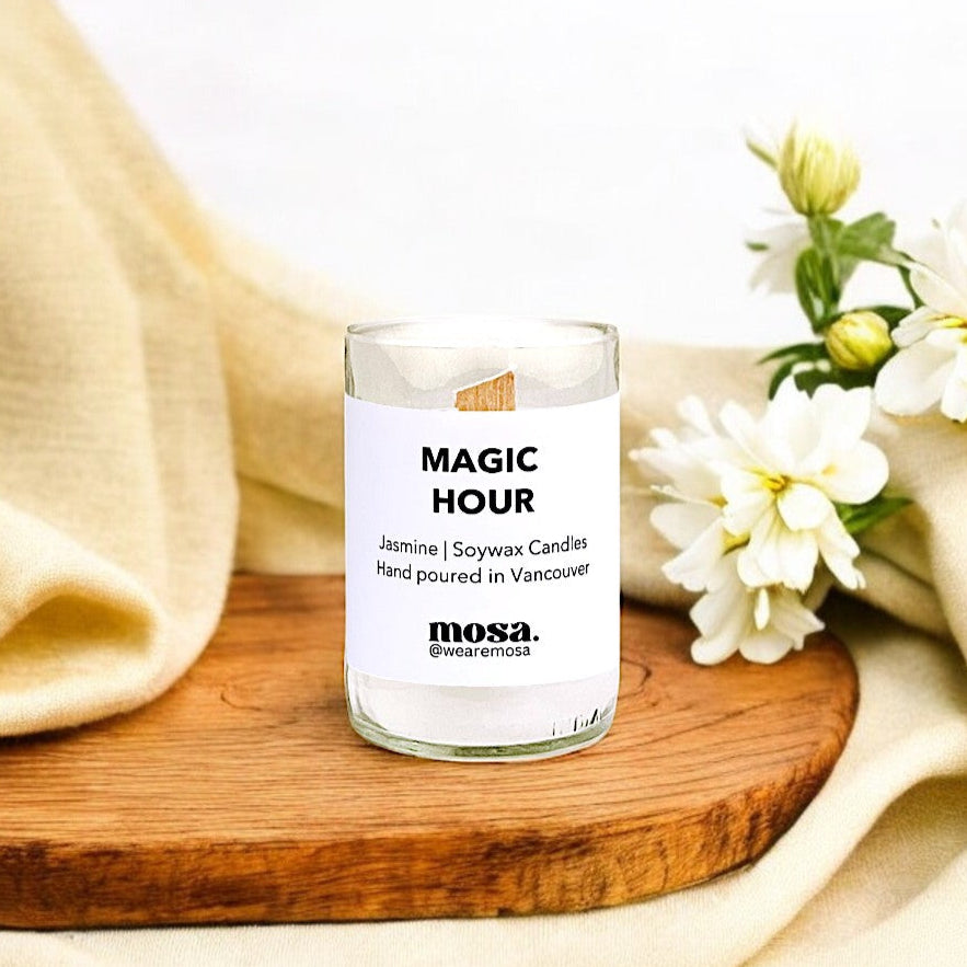 Sustainable gifts made with recyclable glassware, jasmine candle