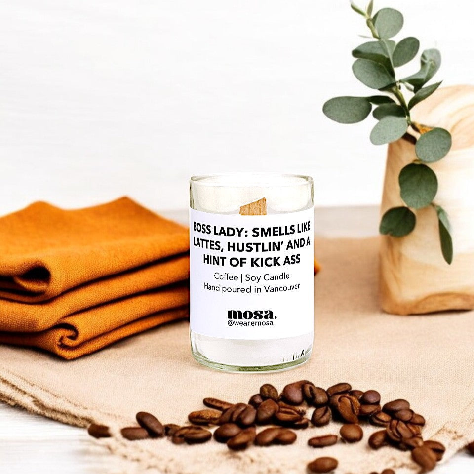 Mosa - Boss Lady: Smells like lattes, hustlin’ and a hint of kick ass (Coffee Eco-friendly Scented Soy Candle - 4oz)