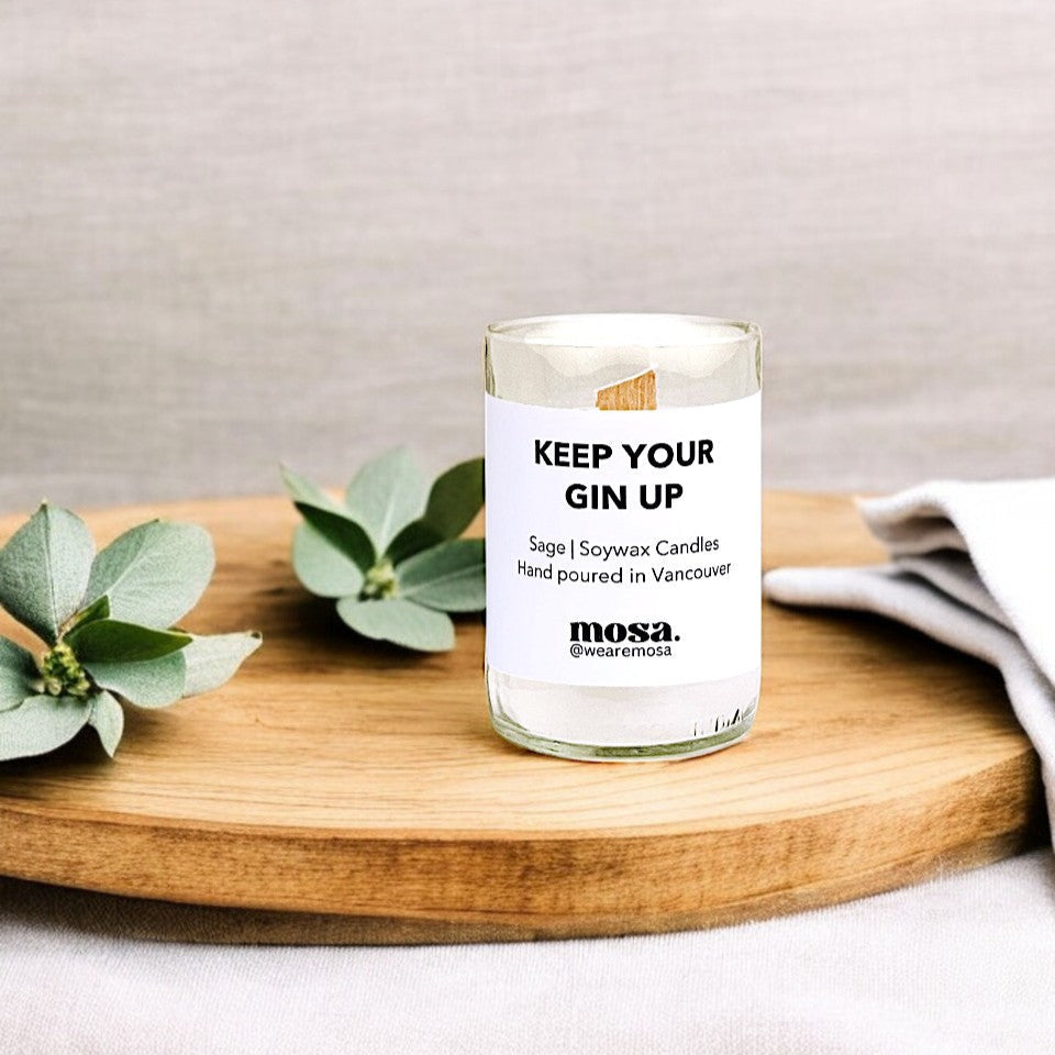 Sustainable gifts made with recyclable glassware, sage candle