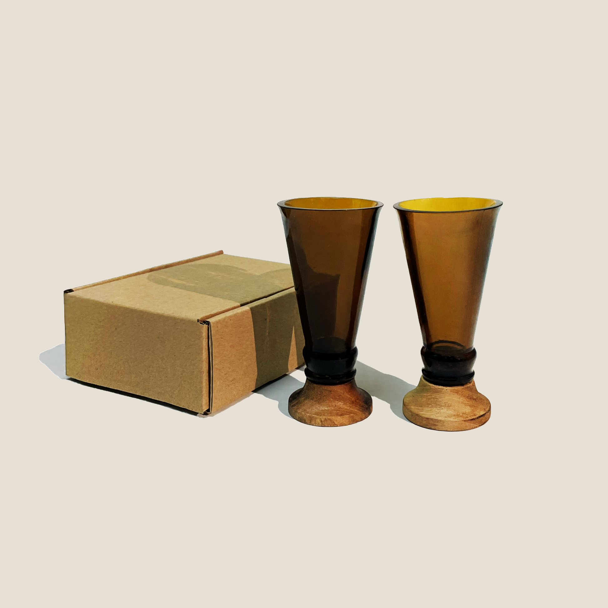 Eco-friendly gifts made with recyclable glassware, Amber Shot Glasses (Set of Two)