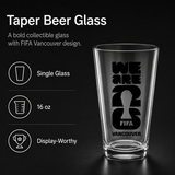 Taper beer glass with FIFA Vancouver design on a black background