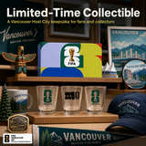 Vancouver-themed collectibles including glasses, mug, and cap on a shelf with 'Limited-Time Collectible' text.