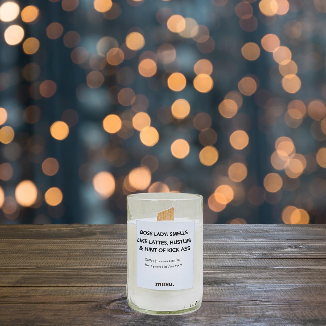 Eco-friendly gifts made with recyclable glassware, coffee candle