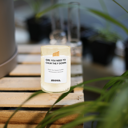 Eco-friendly gifts made with recyclable glassware, green tea candle