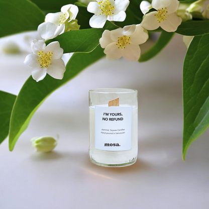 Sustainable gifts made with recyclable glassware, jasmine candle