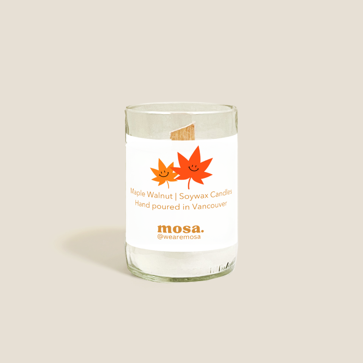 Sustainable gifts made with recyclable glassware, maple walnut scented soy candle