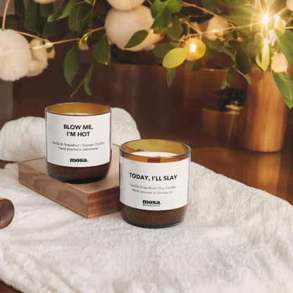 Eco-friendly gifts made with recyclable glassware, vanilla and grapefruit soy wax candle