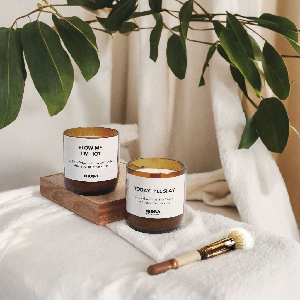 Eco-friendly gifts made with recyclable glassware, vanilla and grapefruit soy wax candle