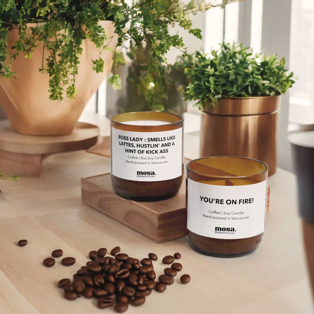 Eco-friendly gifts made with recyclable glassware, coffee candle